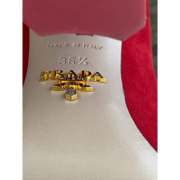 Prada Red Suede Button Mary Jane Pumps 6.5 - Picture 4 of 13